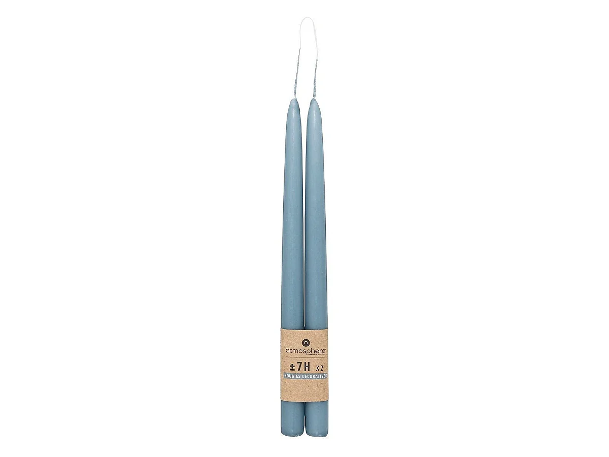 Lot de 2 Bougies Bâton "Hugo" 30cm Bleu Orage