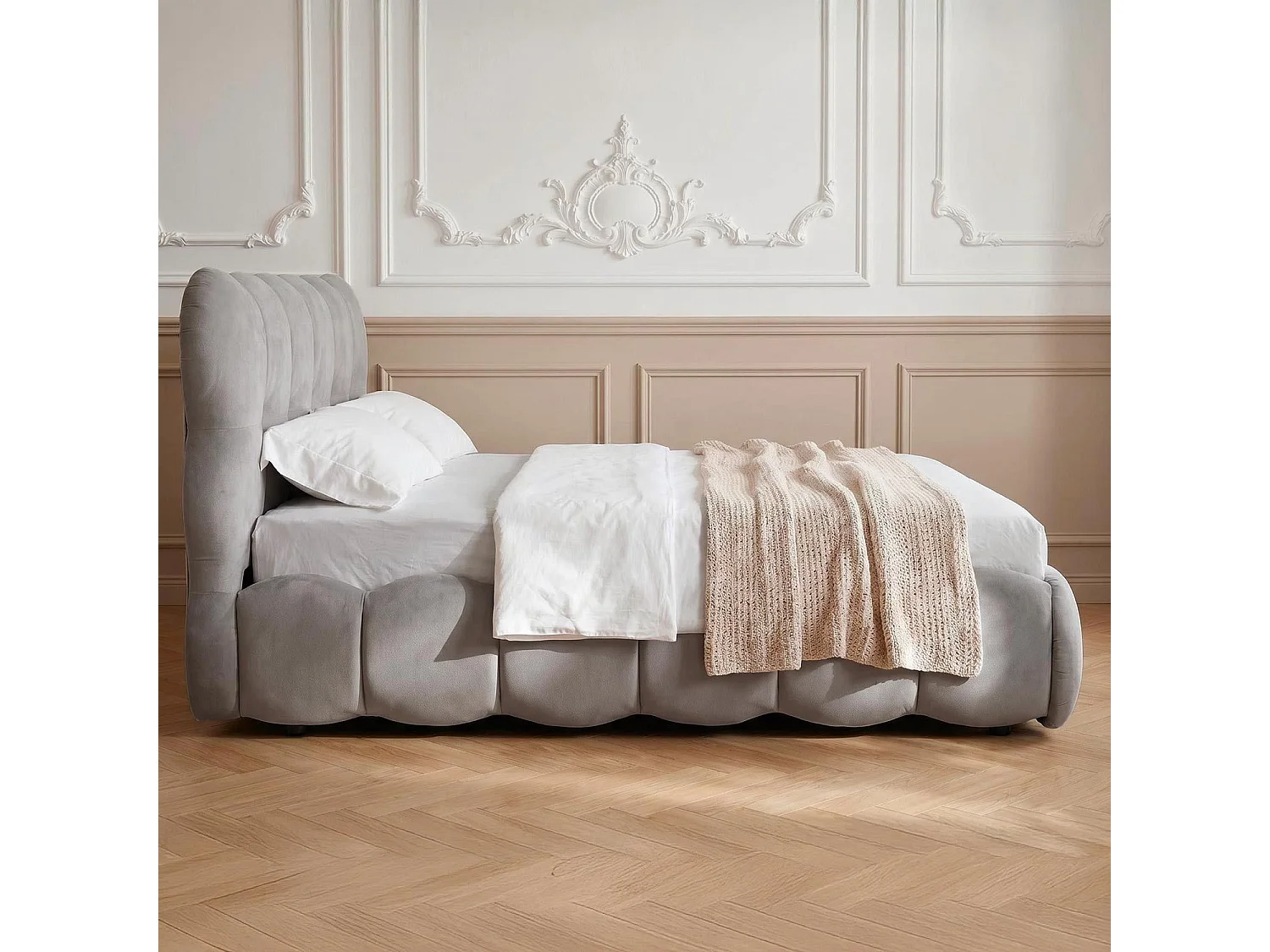 Lit-coffre design boule Bilbola avec sommier relevable 160x200cm Velours Gris