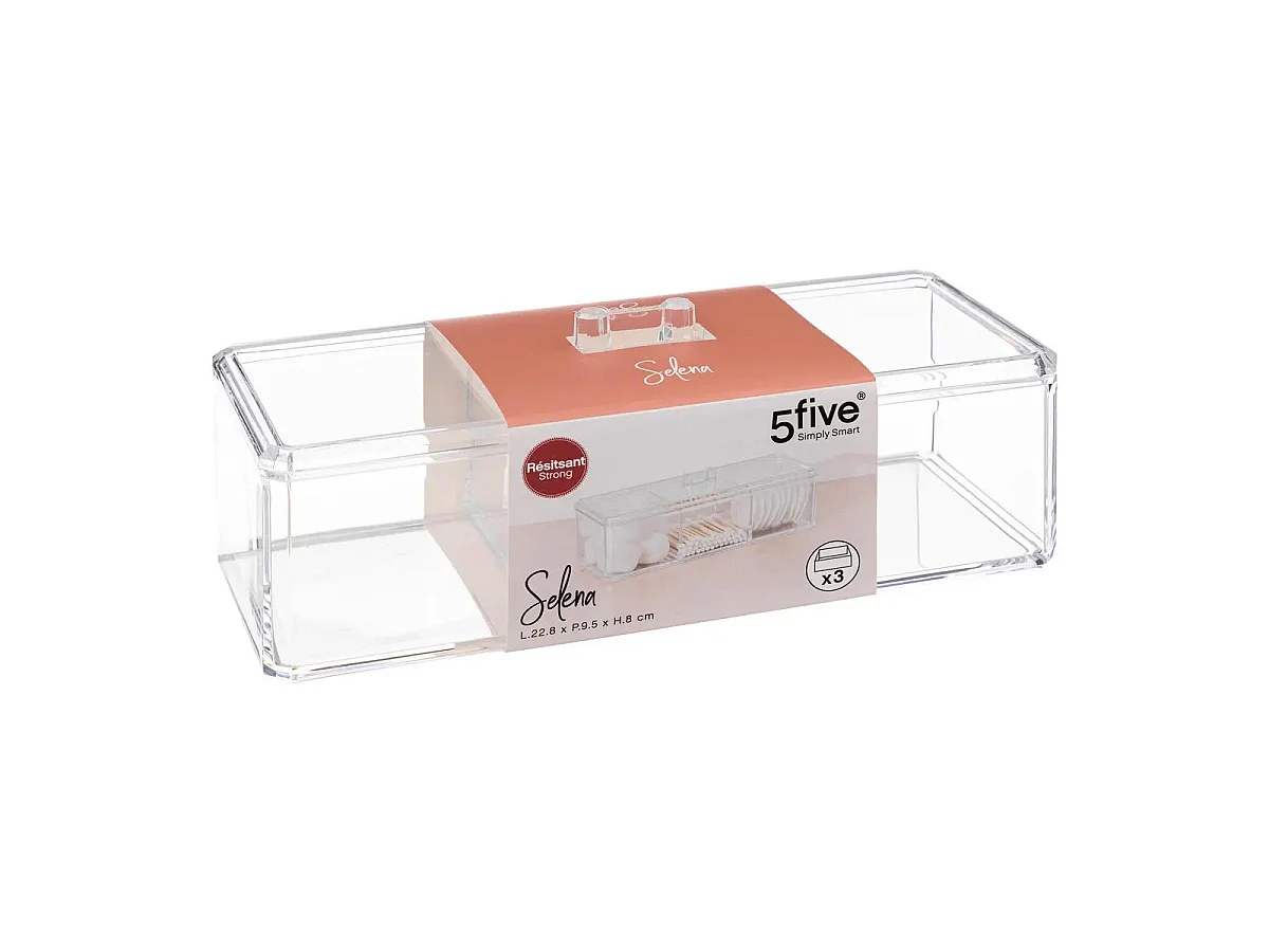 Boîte à Coton 3 Compartiments "Selena" 22cm Transparent