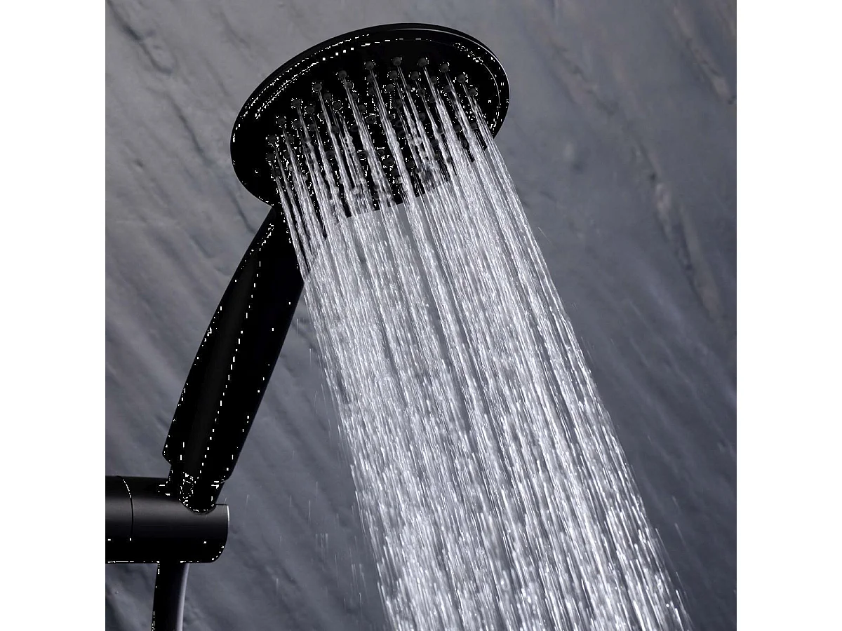 Ensemble Barre de Douche & Pommeau "5 Positions" 24cm Noir
