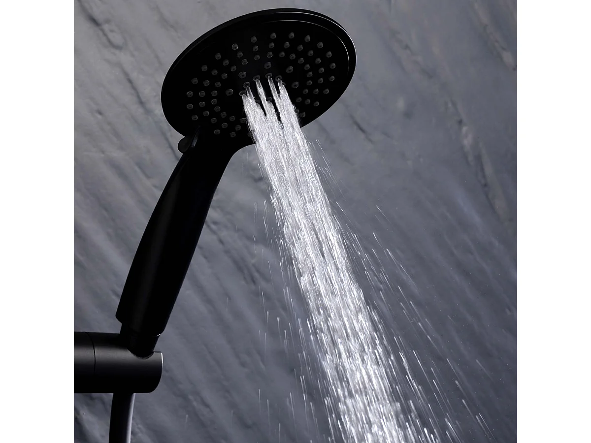 Ensemble Barre de Douche & Pommeau "5 Positions" 24cm Noir