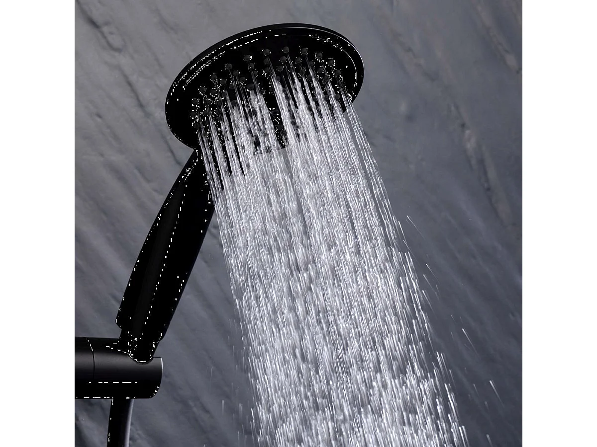 Ensemble Barre de Douche & Pommeau "5 Positions" 24cm Noir