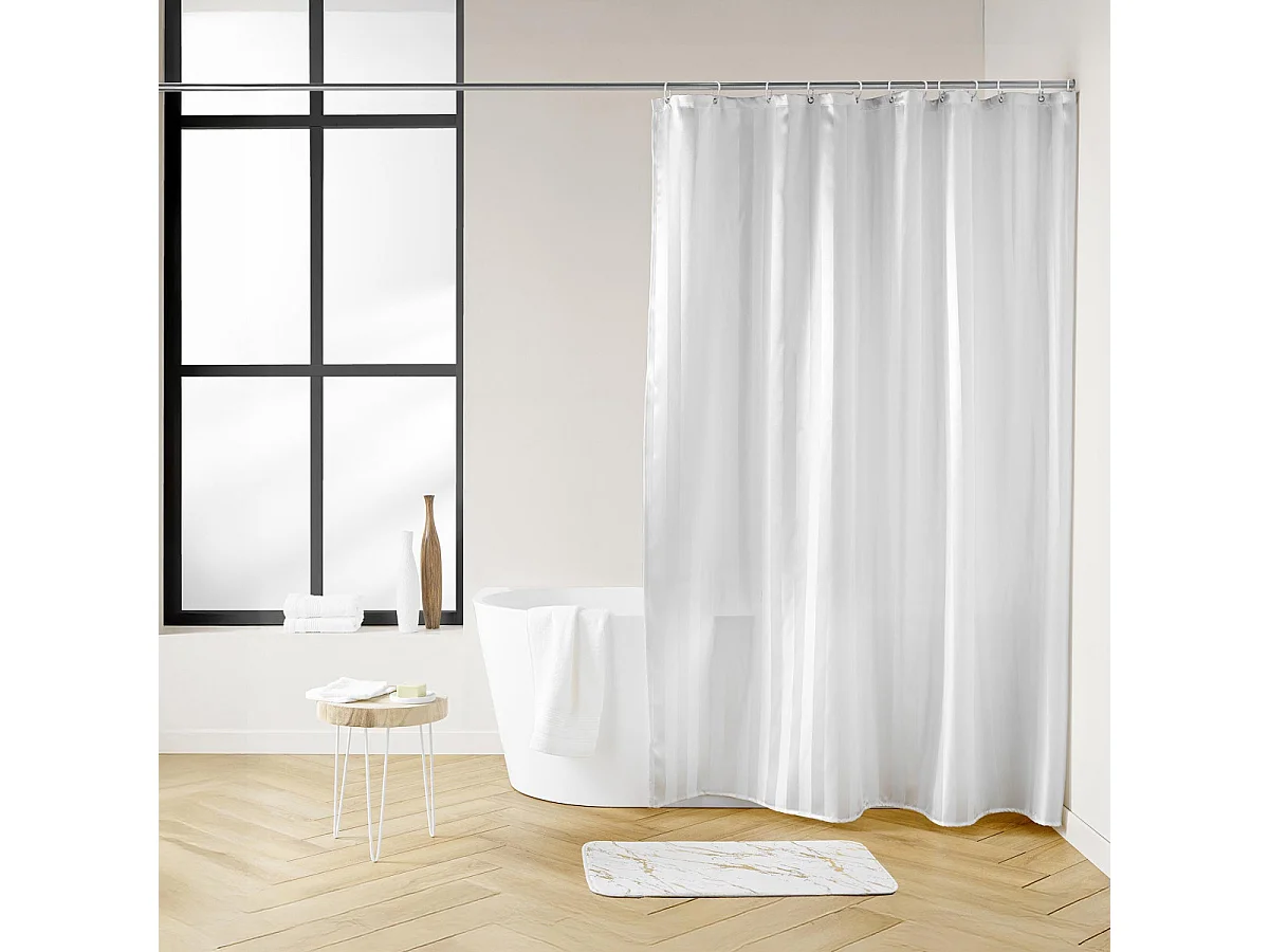 Rideau de Douche à Rayures "Satina" 180x200cm Blanc