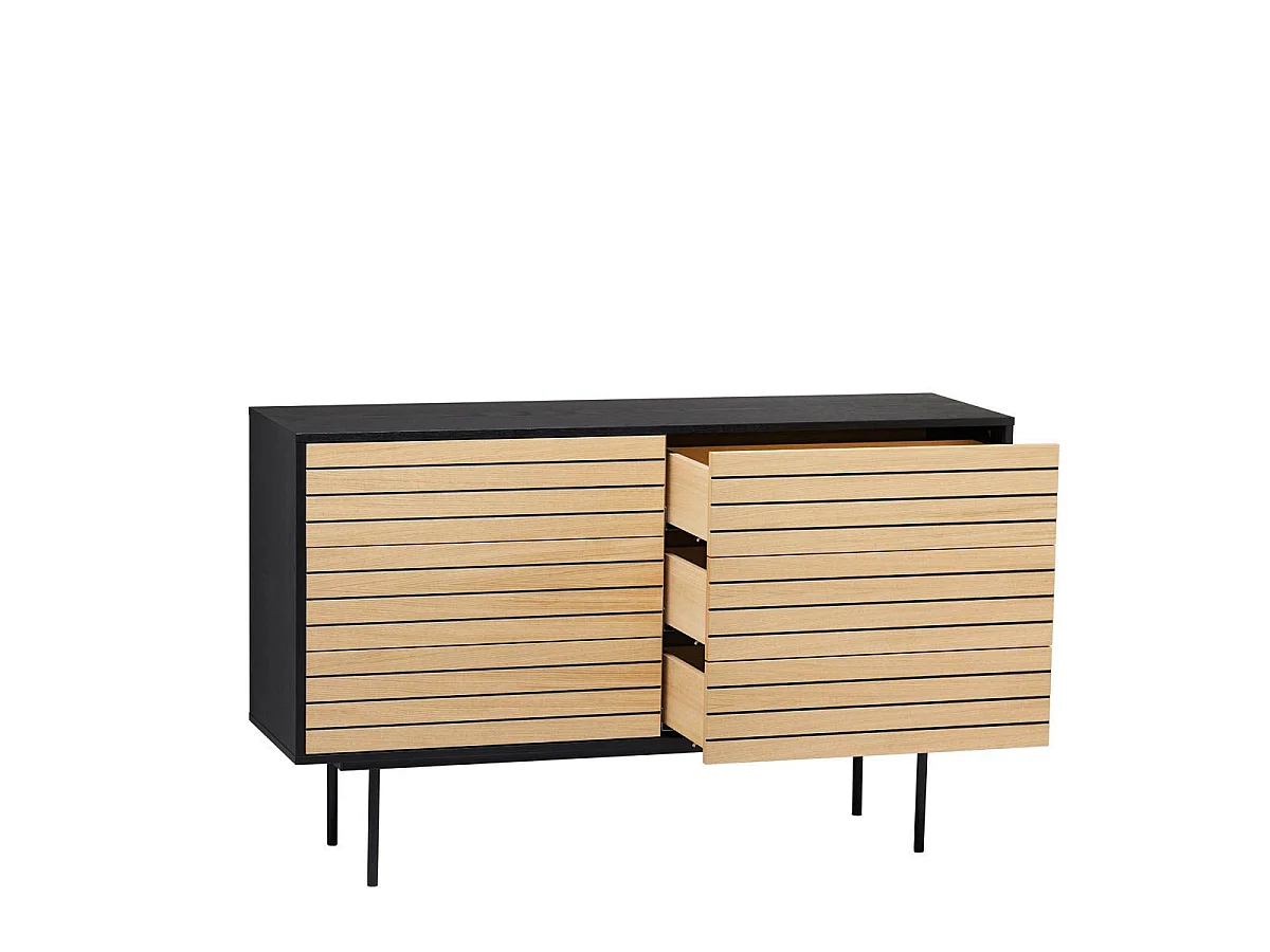 Commode Design "Stripe 6D" 140cm Chêne & Noir