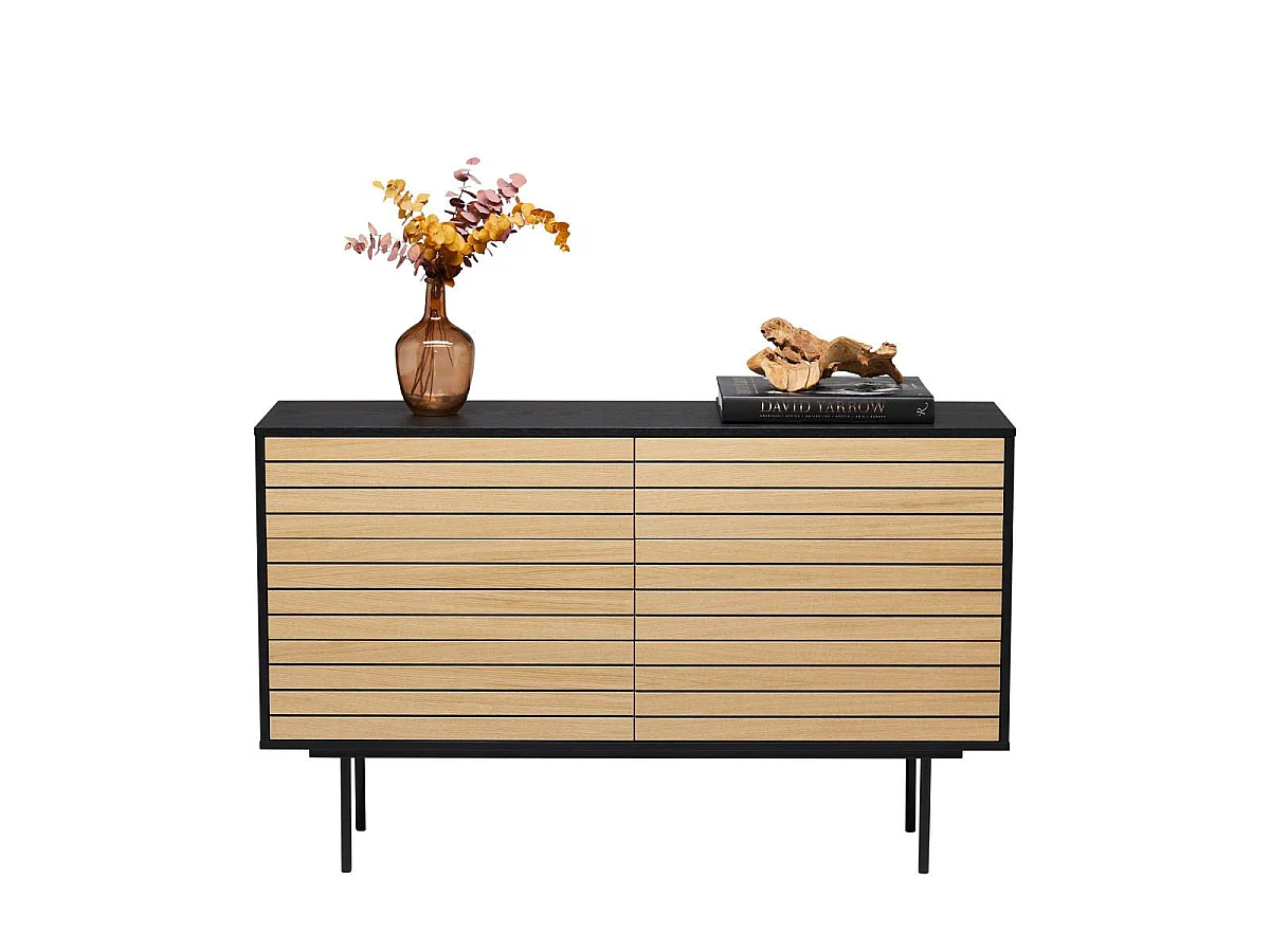 Commode Design "Stripe 6D" 140cm Chêne & Noir