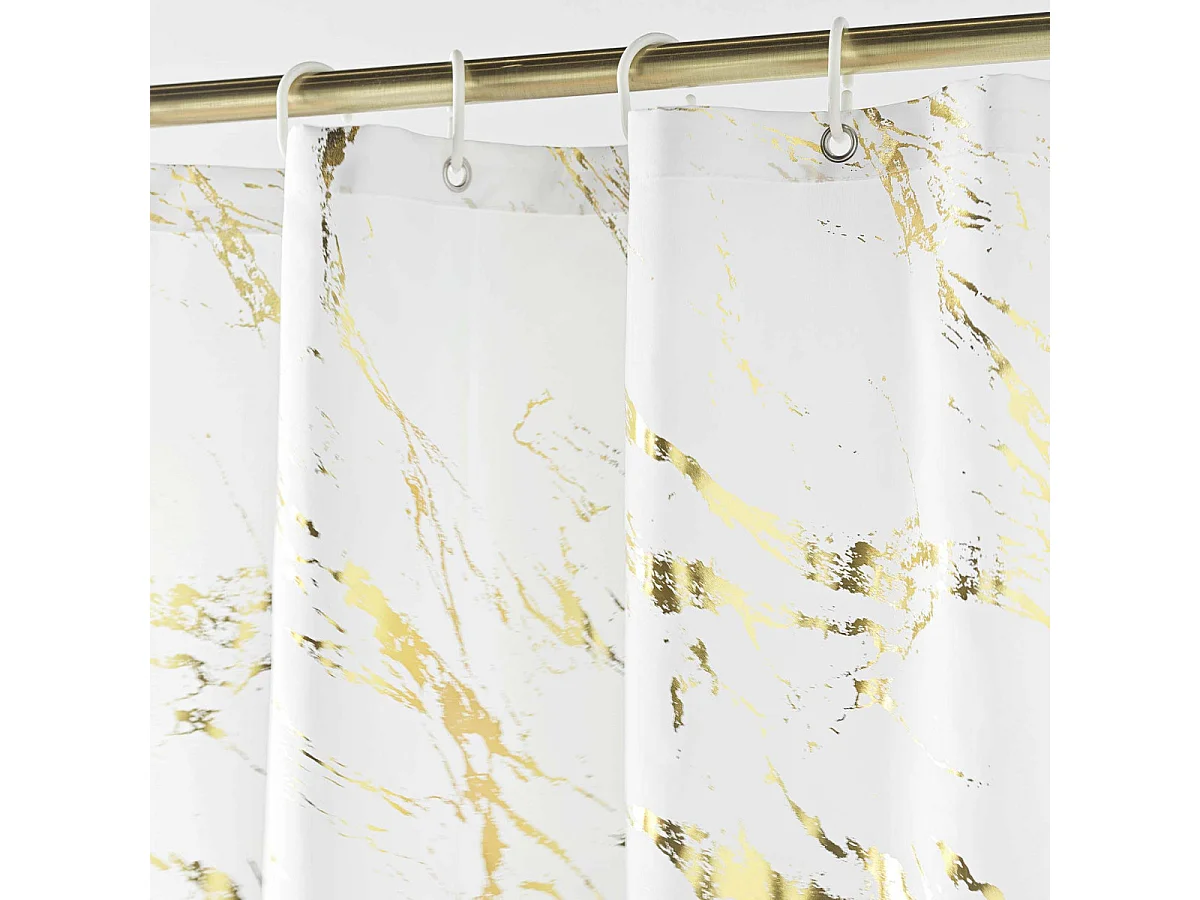 Rideau de Douche Imprimé "Aquamarbre" 180x200cm Blanc & Or