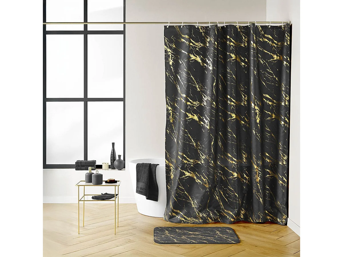 Rideau de Douche Imprimé "Aquamarbre" 180x200cm Noir & Or