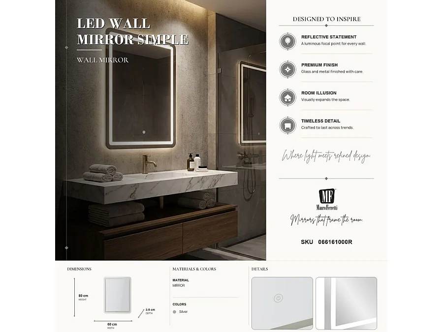Espejo de pared LED rectangular 60x80 cm Simple rectangular