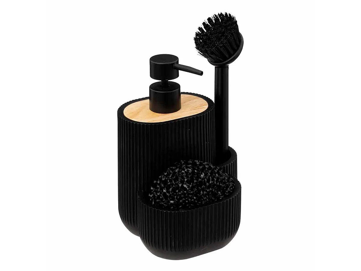Distributeur de Savon & 2 Accessoires "Blackwood" 18cm Noir