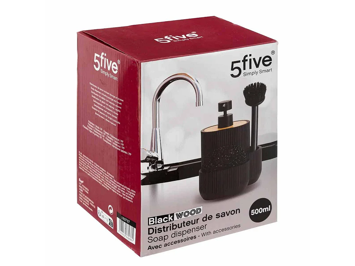 Distributeur de Savon & 2 Accessoires "Blackwood" 18cm Noir