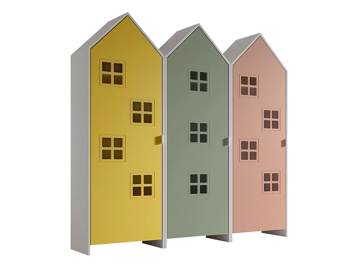 Pack - 3 Armoires Enfant "Casami Bruges" 171cm Jaune, Vert & Rose