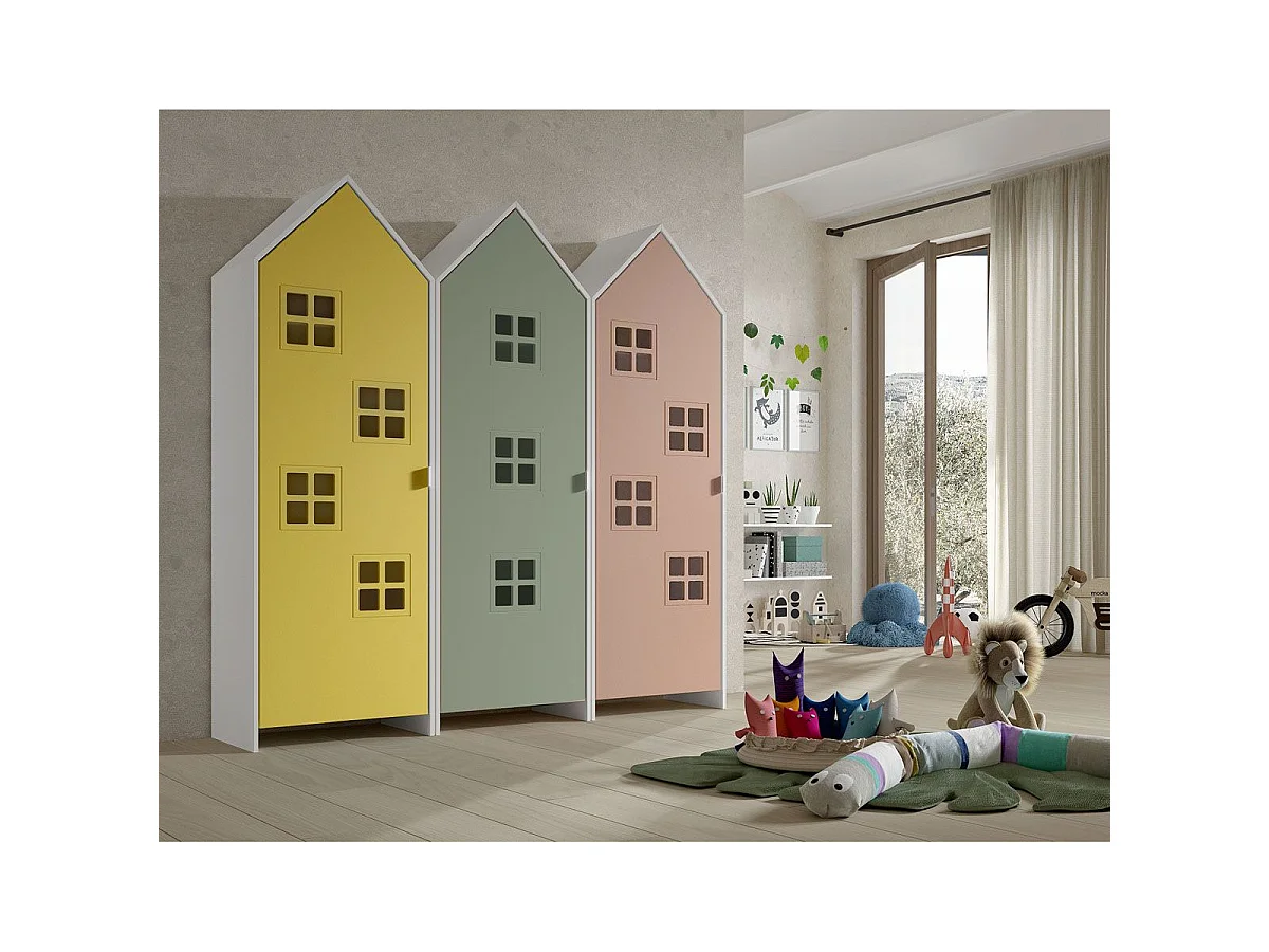 Pack - 3 Armoires Enfant "Casami Bruges" 171cm Jaune, Vert & Rose