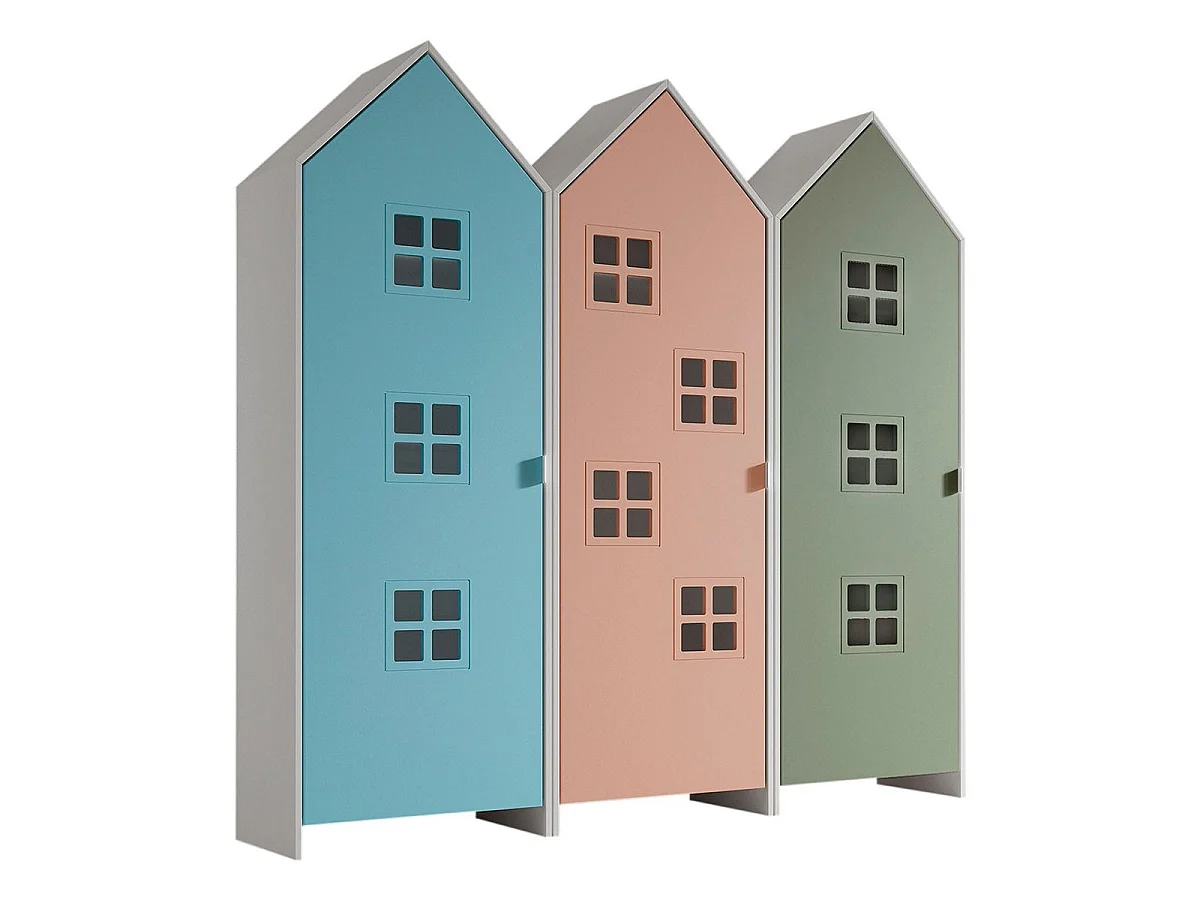 Pack - 3 Armoires Enfant "Casami Bruges" 171cm Bleu, Rose & Vert