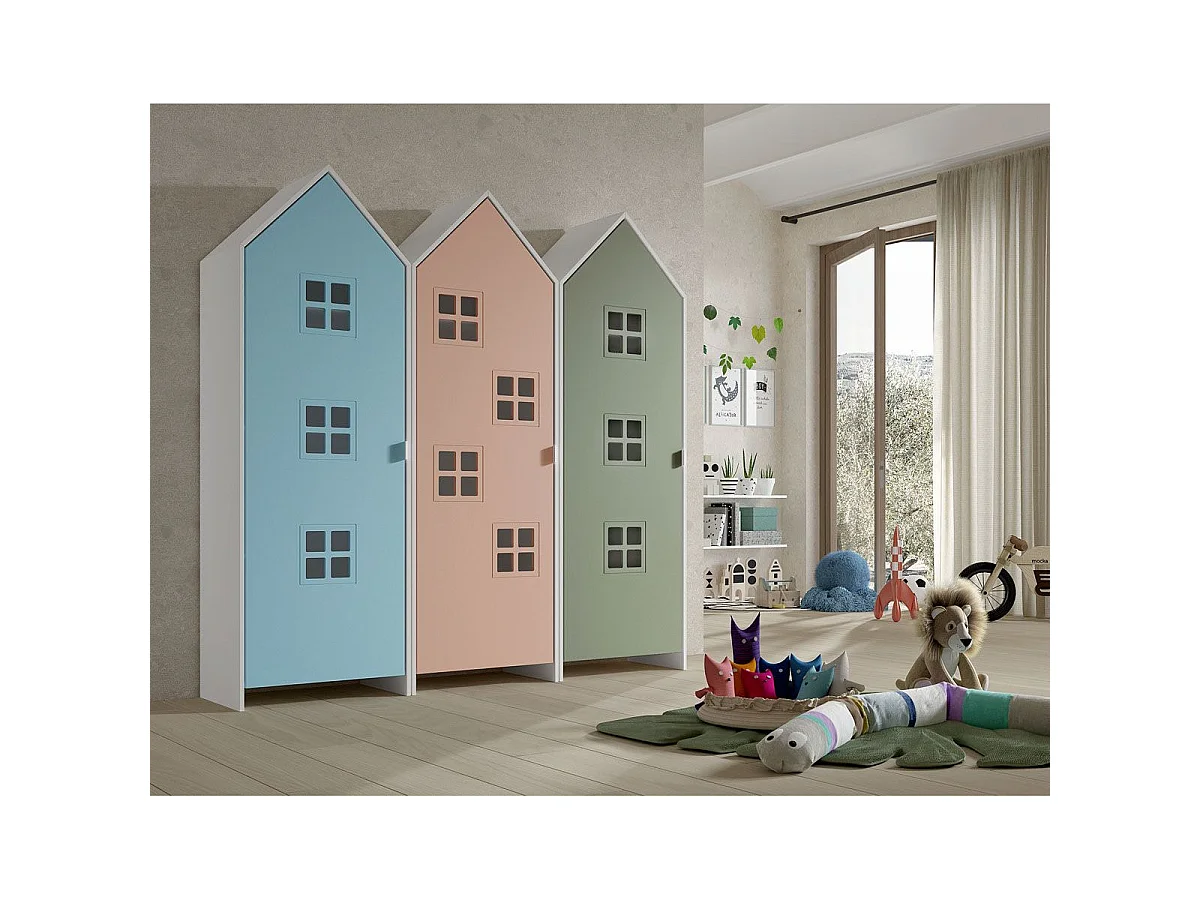 Pack - 3 Armoires Enfant "Casami Bruges" 171cm Bleu, Rose & Vert