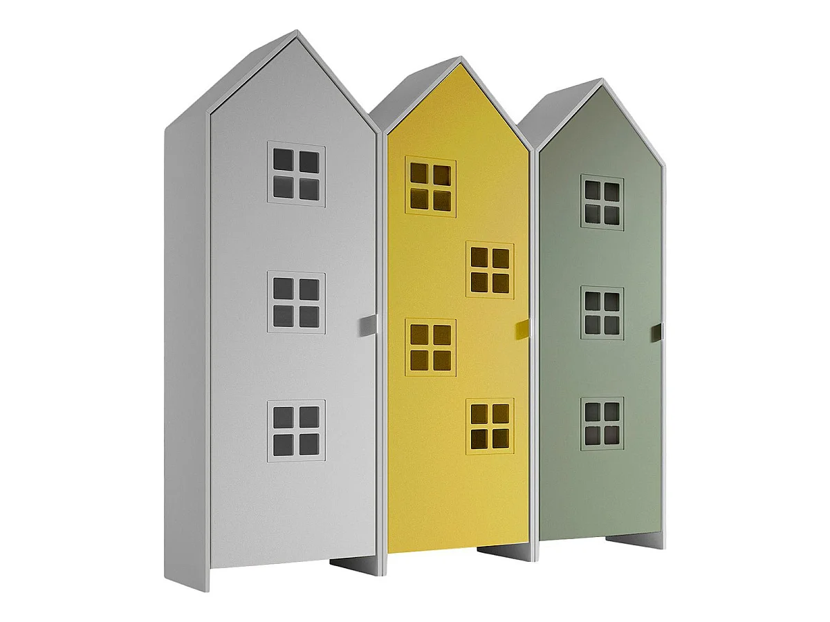 Pack - 3 Armoires Enfant "Casami Bruges" 171cm Blanc, Jaune & Vert