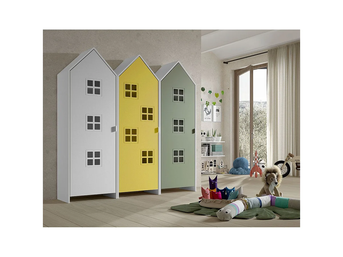 Pack - 3 Armoires Enfant "Casami Bruges" 171cm Blanc, Jaune & Vert