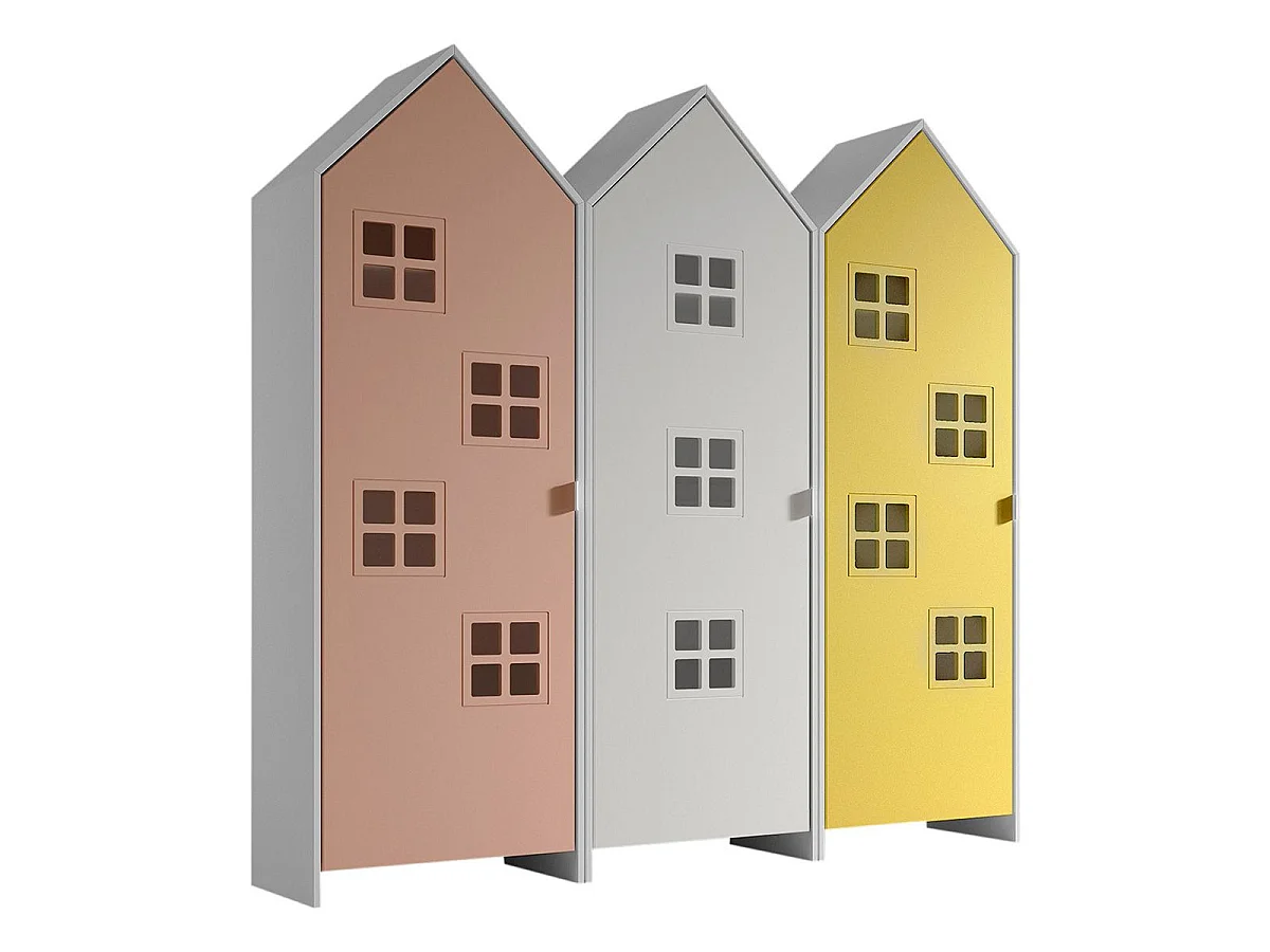 Pack - 3 Armoires Enfant "Casami Bruges" 171cm Rose, Blanc & Jaune