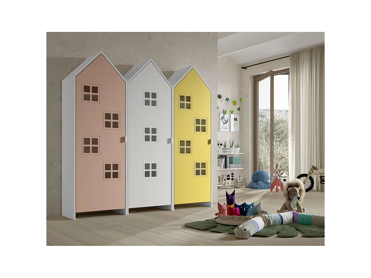 Pack - 3 Armoires Enfant "Casami Bruges" 171cm Rose, Blanc & Jaune