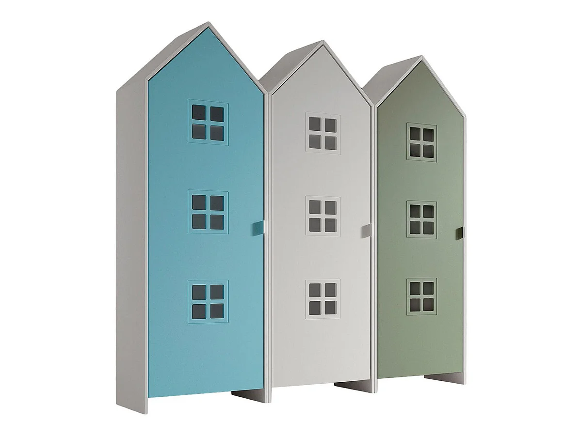Pack - 3 Armoires Enfant "Casami Bruges" 171cm Bleu, Blanc & Vert