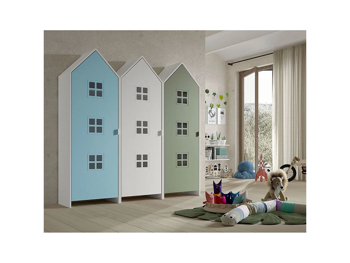Pack - 3 Armoires Enfant "Casami Bruges" 171cm Bleu, Blanc & Vert