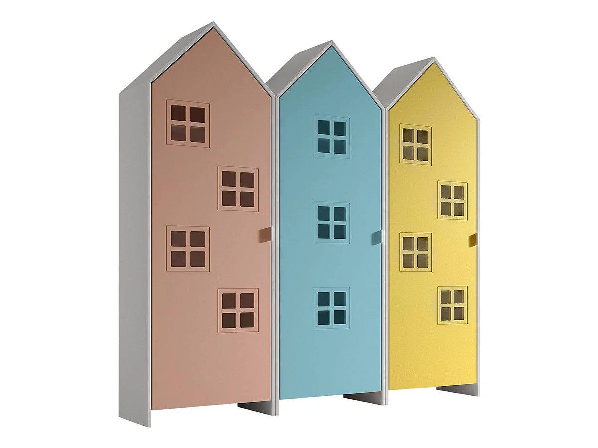 Pack - 3 Armoires Enfant "Casami Bruges" 171cm Rose, Bleu & Jaune