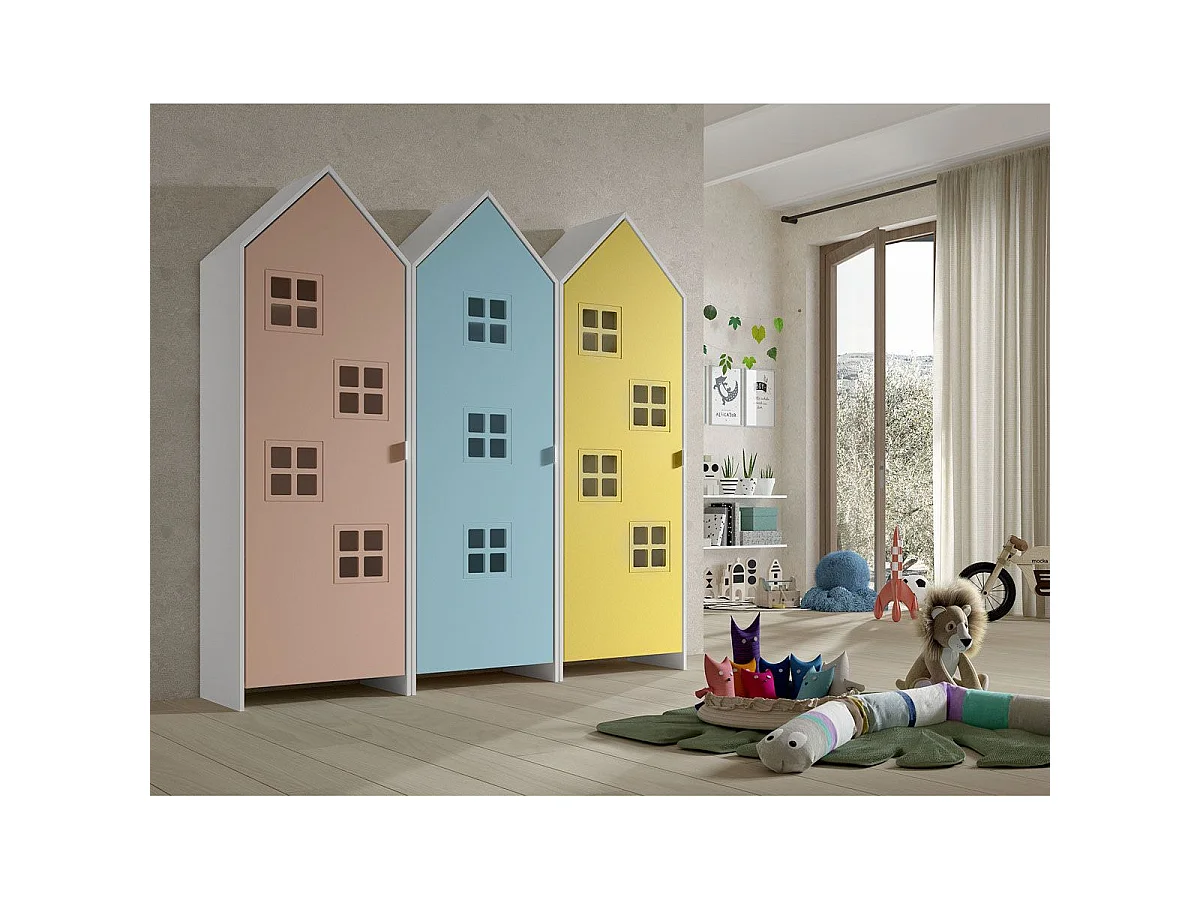 Pack - 3 Armoires Enfant "Casami Bruges" 171cm Rose, Bleu & Jaune
