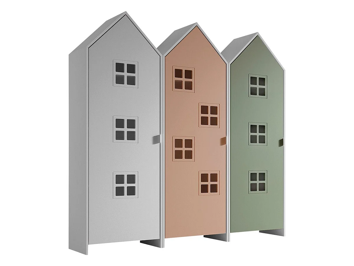 Pack - 3 Armoires Enfant "Casami Bruges" 171cm Blanc, Rose & Vert