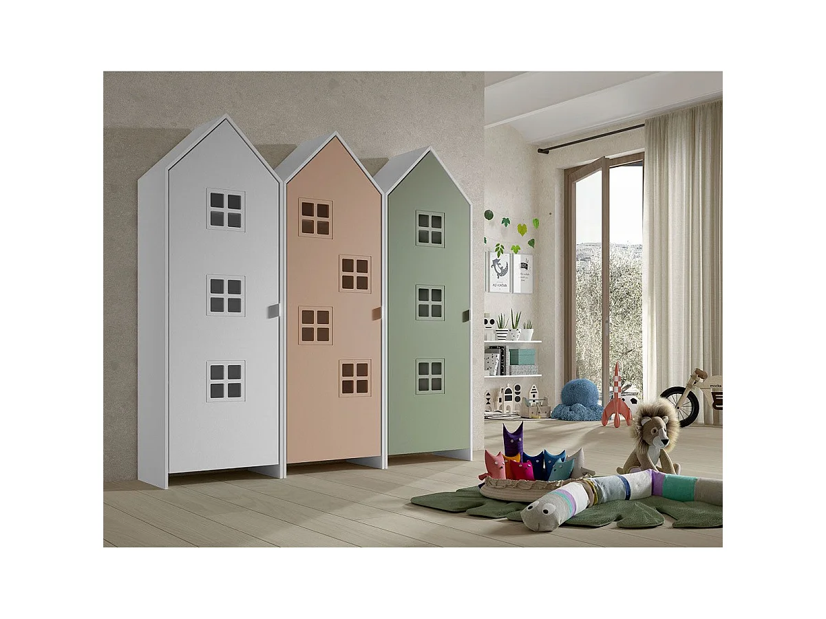Pack - 3 Armoires Enfant "Casami Bruges" 171cm Blanc, Rose & Vert