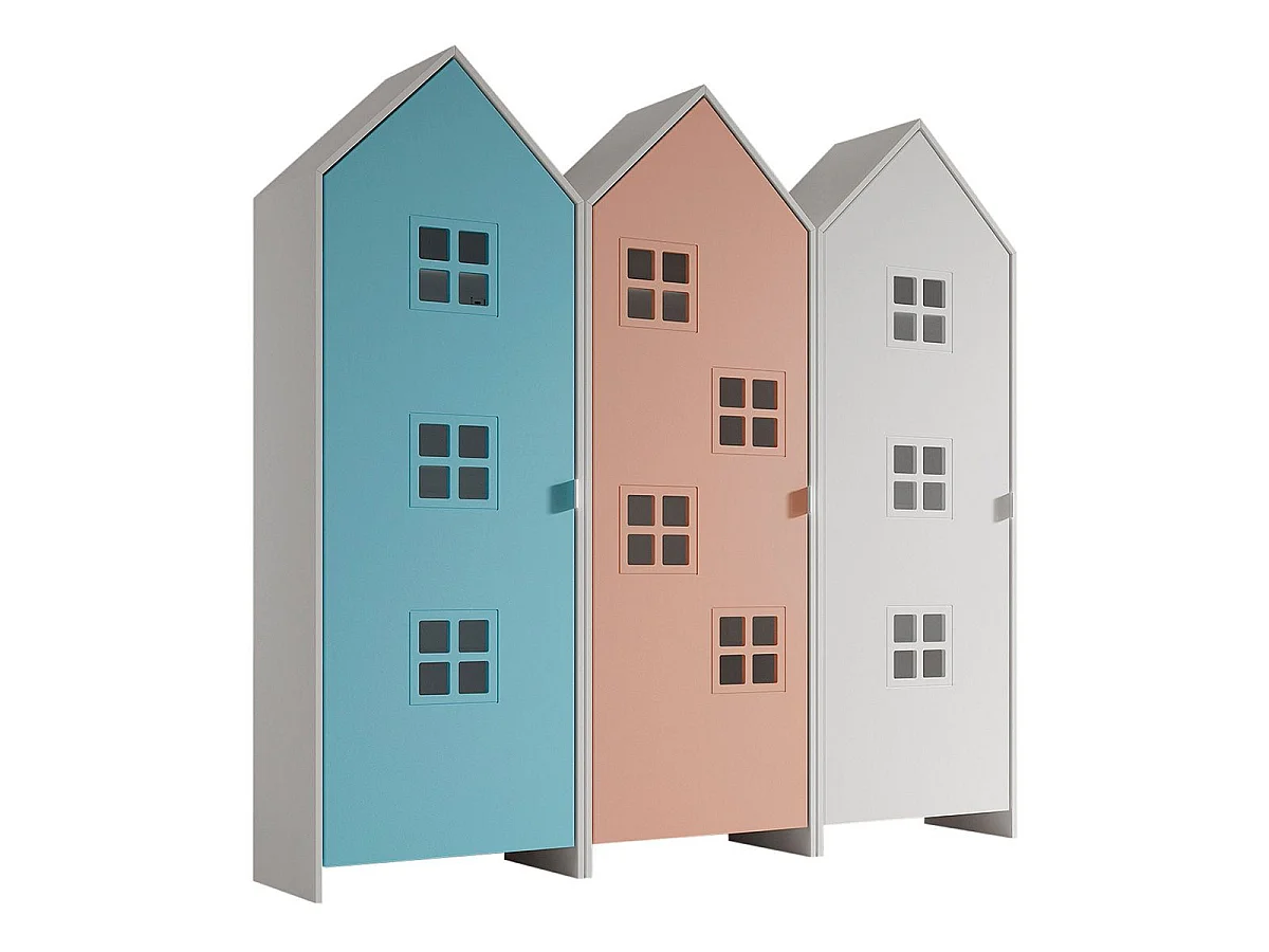 Pack - 3 Armoires Enfant "Casami Bruges" 171cm Bleu, Rose & Blanc