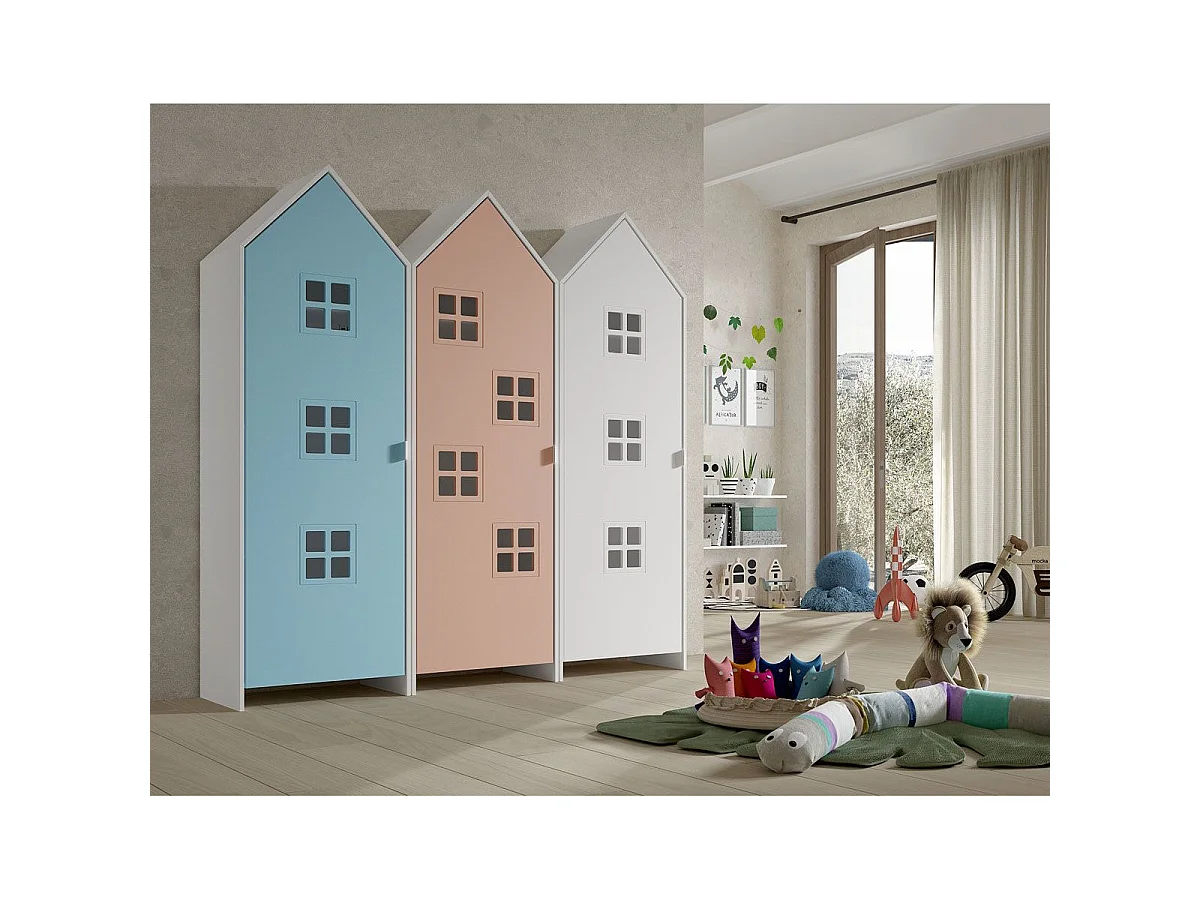 Pack - 3 Armoires Enfant "Casami Bruges" 171cm Bleu, Rose & Blanc