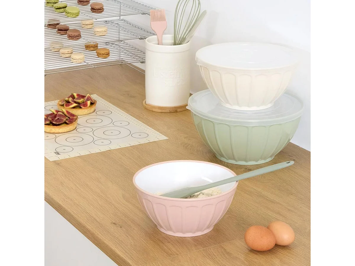 Lot de 3 Saladiers Avec Couvercle "Emboîtable" 25cm Multicolore