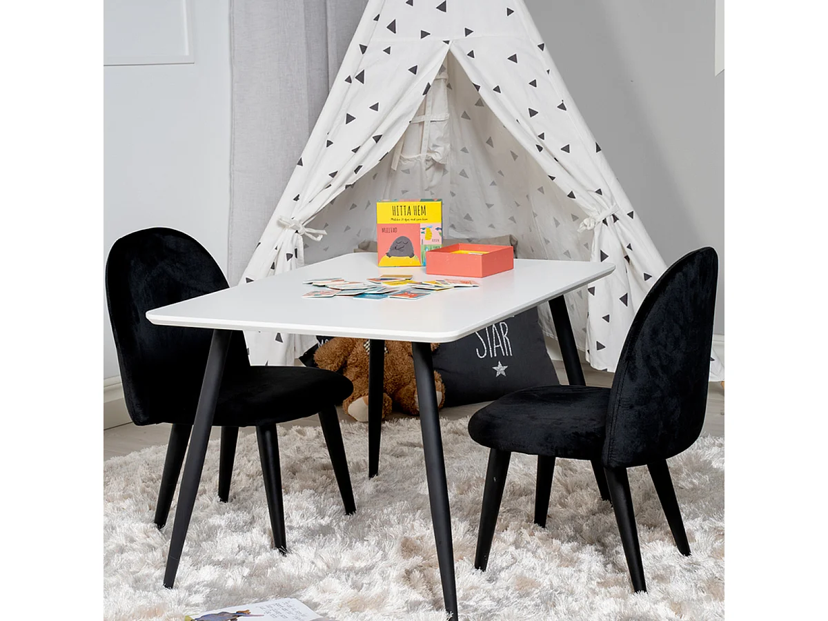 Table Enfant & 2 Chaises "Polar" 80cm Blanc & Noir