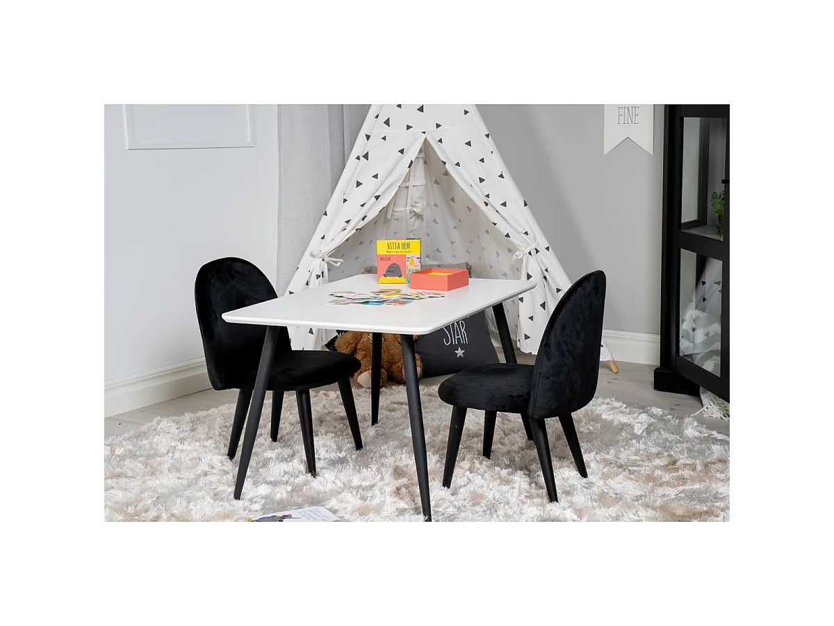 Table Enfant & 2 Chaises "Polar" 80cm Blanc & Noir