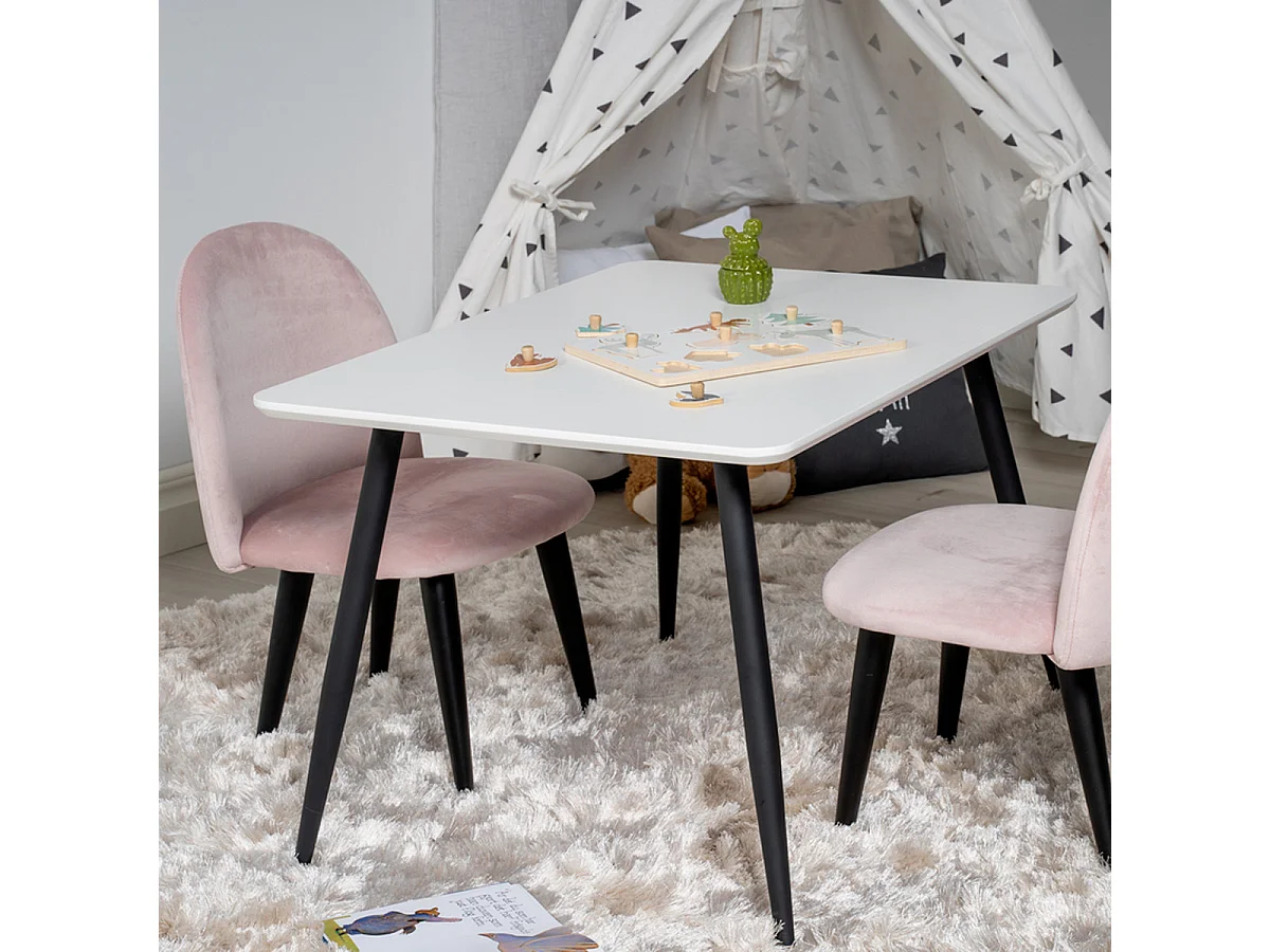 Table Enfant & 2 Chaises "Polar" 80cm Blanc & Rose