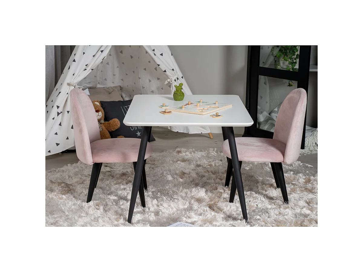 Table Enfant & 2 Chaises "Polar" 80cm Blanc & Rose