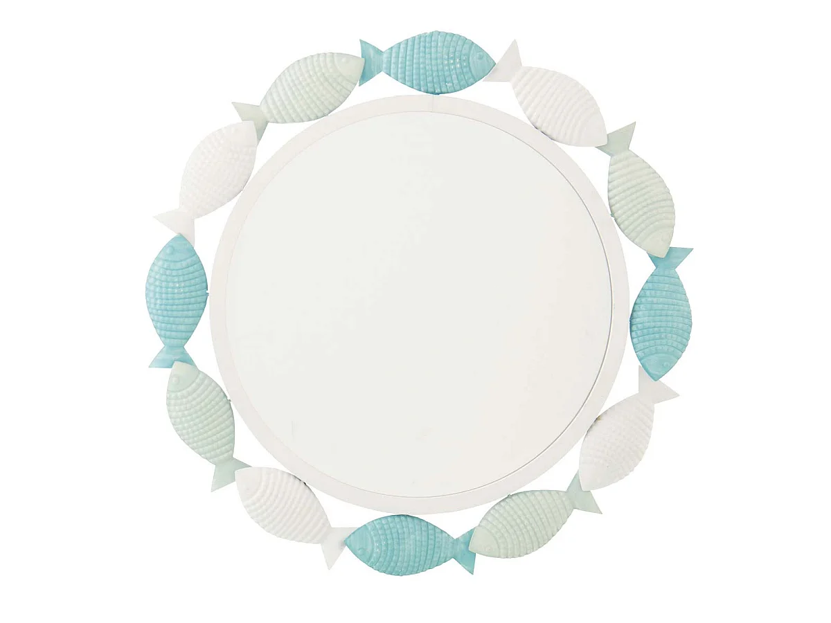 Miroir Mural en Métal "Poisson" 76cm Blanc & Bleu