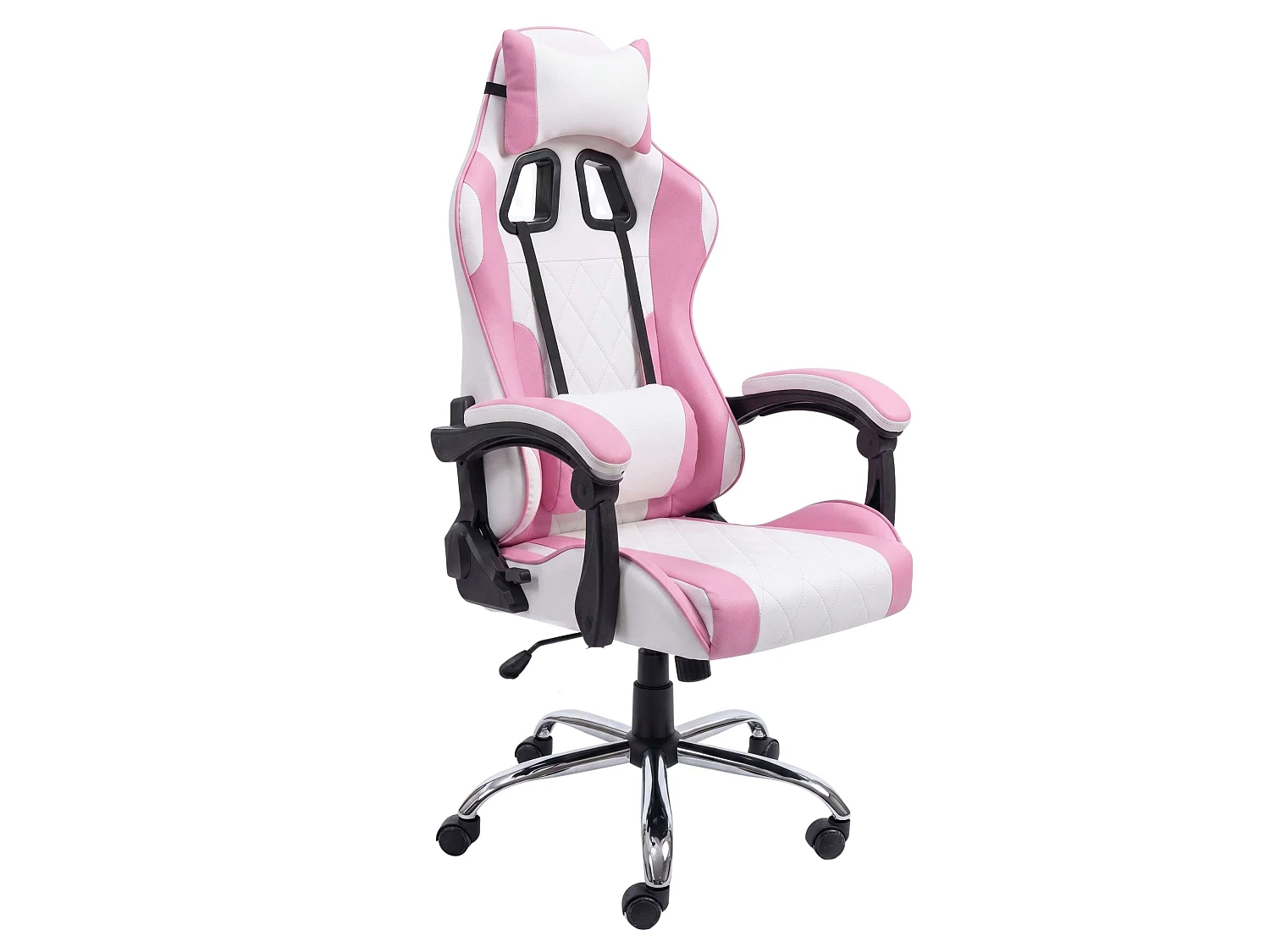 Cadeira Gamer Legend Rosa e Branca com Almofada Lombar Reclinável