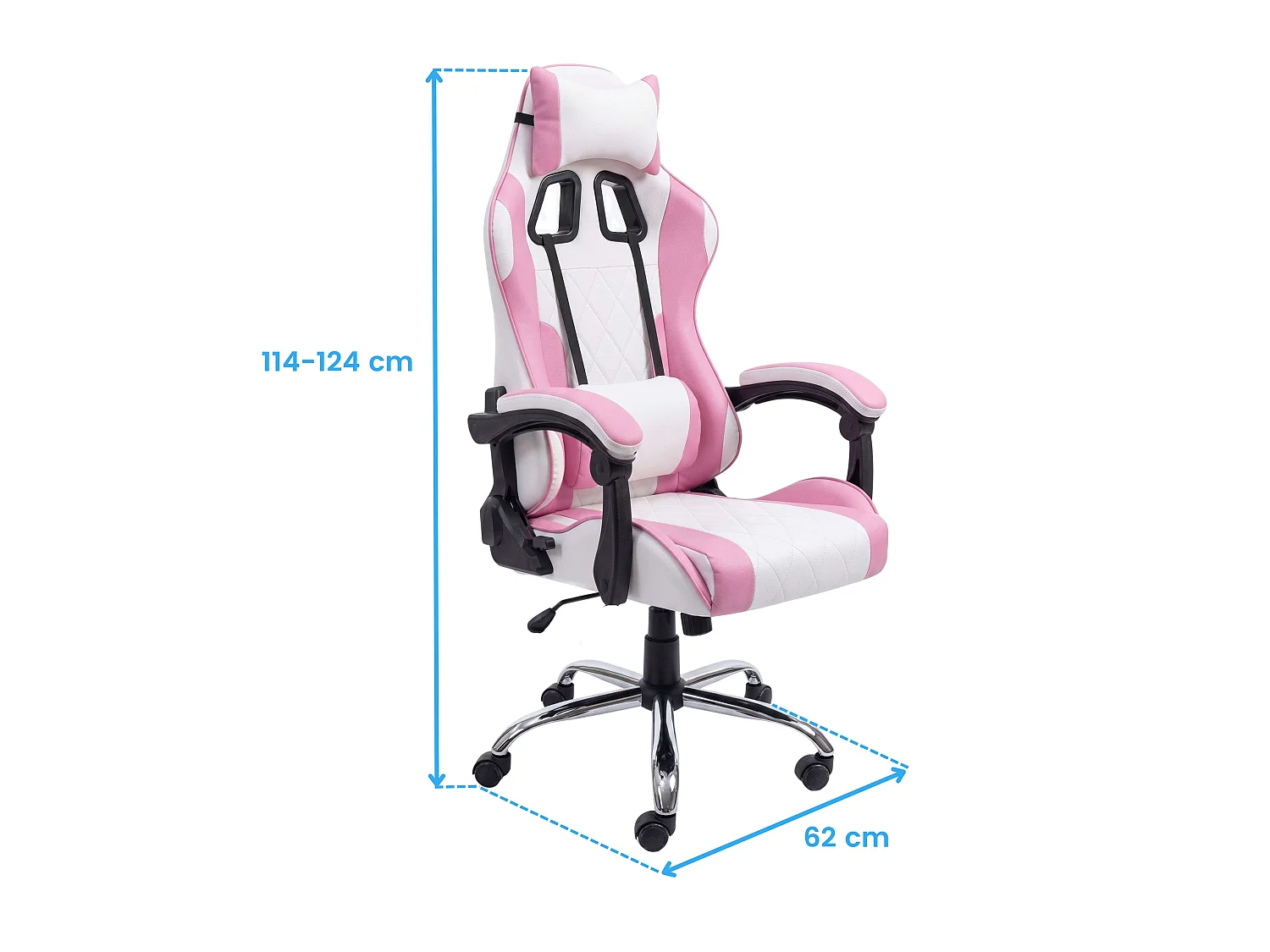 Cadeira Gamer Legend Rosa e Branca com Almofada Lombar Reclinável