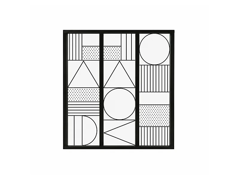 Verrière atelier intérieure aluminium noir 3 vitrages 102 x 117 cm - Décor géométrique - Geometric - noir et transparent - Verre trempé