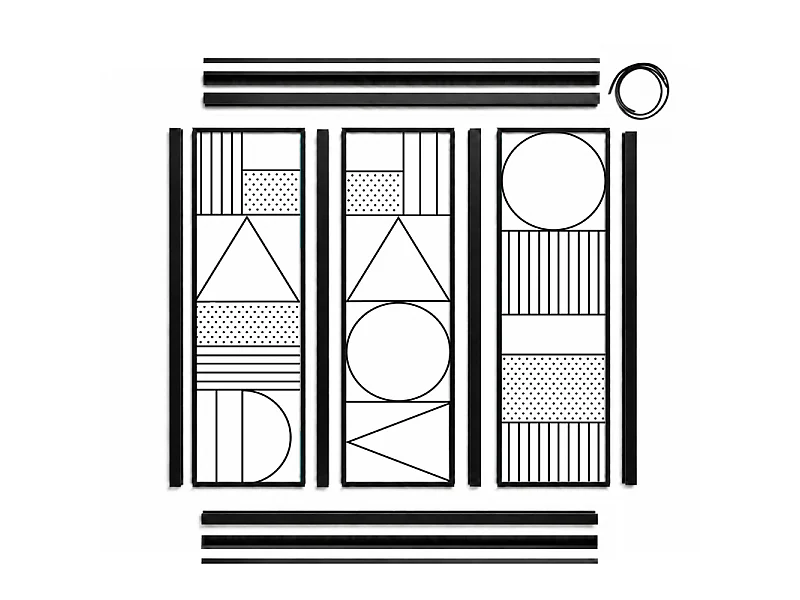 Verrière atelier intérieure aluminium noir 3 vitrages 102 x 117 cm - Décor géométrique - Geometric - noir et transparent - Verre trempé