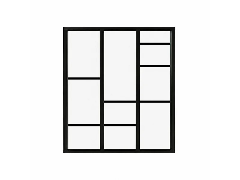 Verrière atelier intérieure aluminium noir 3 vitrages 102 x 117 cm - Décor géométrique - Horizon - noir et transparent - Verre trempé