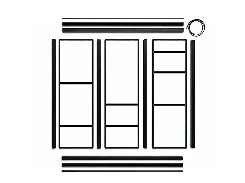 Verrière atelier intérieure aluminium noir 3 vitrages 102 x 117 cm - Décor géométrique - Horizon - noir et transparent - Verre trempé