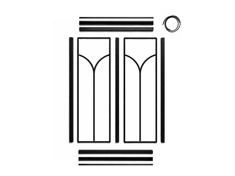 Verrière atelier intérieure aluminium noir 2 vitrages 69 x 117 cm - Décor art déco - Arcade - noir et transparent - Verre trempé