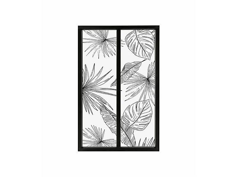 Verrière atelier intérieure aluminium noir 2 vitrages 69 x 117 cm - Décor végétal - Lamnar Noir - noir et transparent - Verre trempé