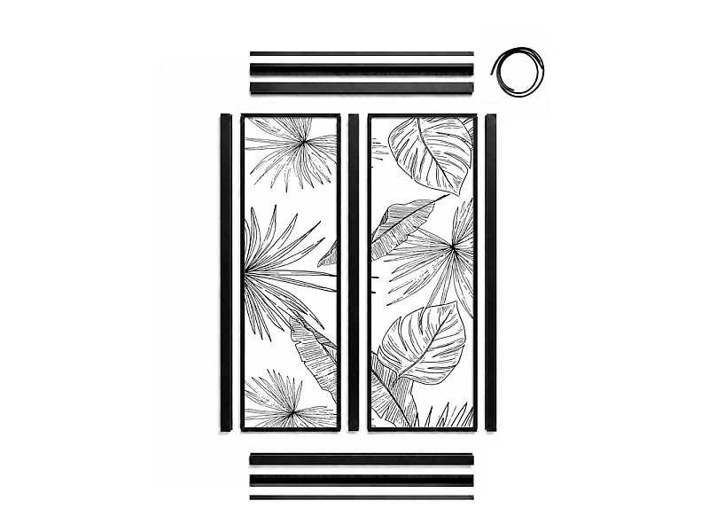 Verrière atelier intérieure aluminium noir 2 vitrages 69 x 117 cm - Décor végétal - Lamnar Noir - noir et transparent - Verre trempé