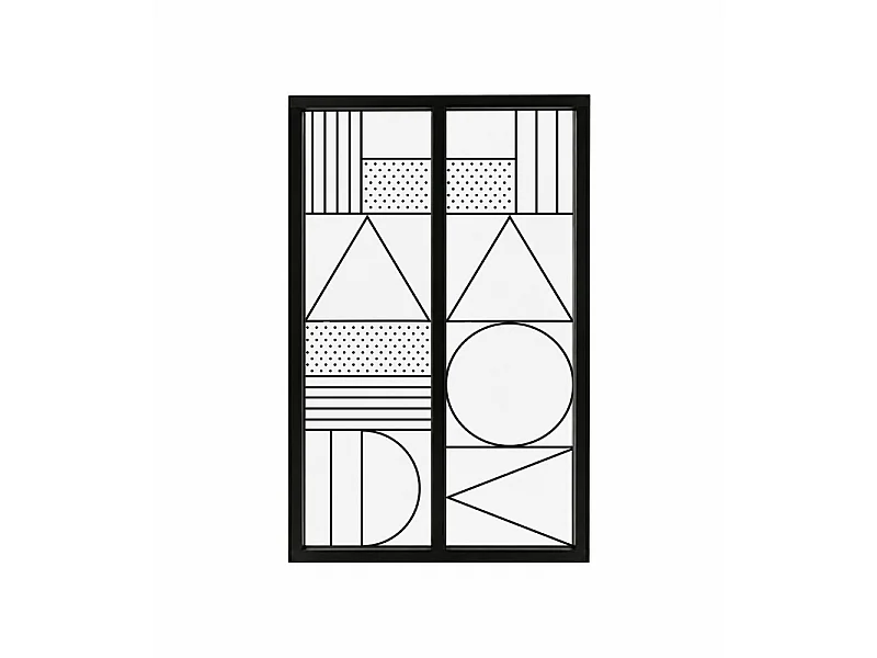 Verrière atelier intérieure aluminium noir 2 vitrages 69 x 117 cm - Décor géométrique - Geometric - noir et transparent - Verre trempé