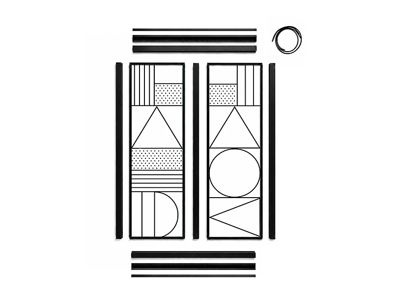 Verrière atelier intérieure aluminium noir 2 vitrages 69 x 117 cm - Décor géométrique - Geometric - noir et transparent - Verre trempé