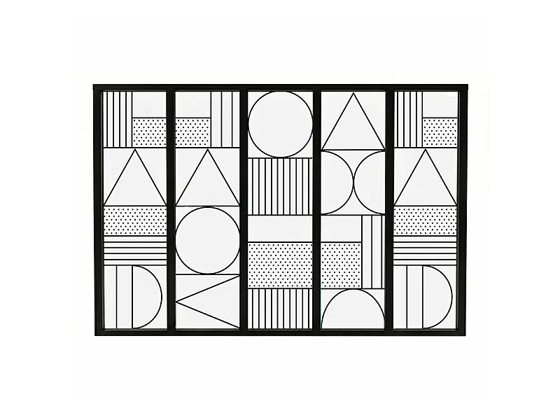 Verrière atelier intérieure aluminium noir 5 vitrages 168 x 117 cm - Décor géométrique - Geometric - noir et transparent - Verre trempé