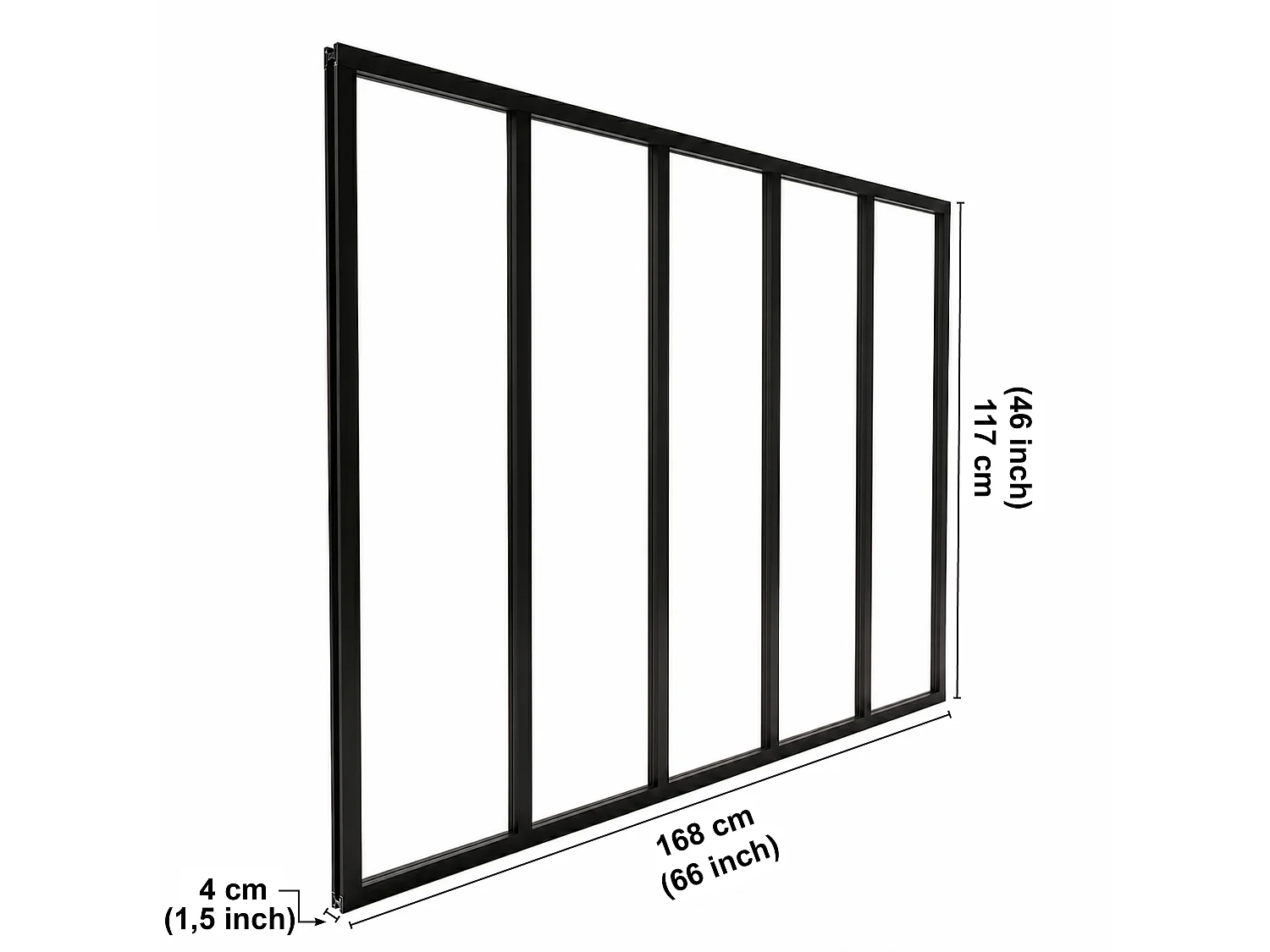 Verrière atelier intérieure aluminium noir 5 vitrages 168 x 117 cm - Décor géométrique - Geometric - noir et transparent - Verre trempé
