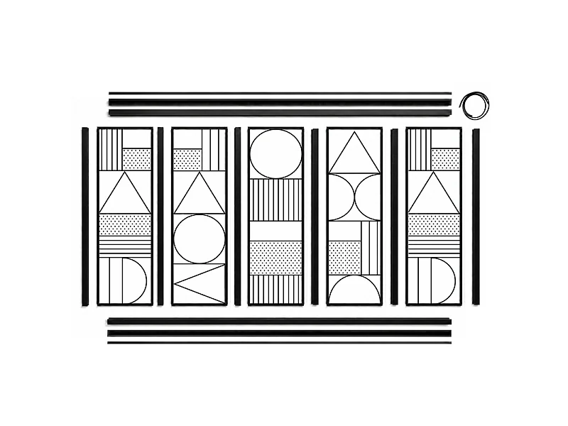 Verrière atelier intérieure aluminium noir 5 vitrages 168 x 117 cm - Décor géométrique - Geometric - noir et transparent - Verre trempé